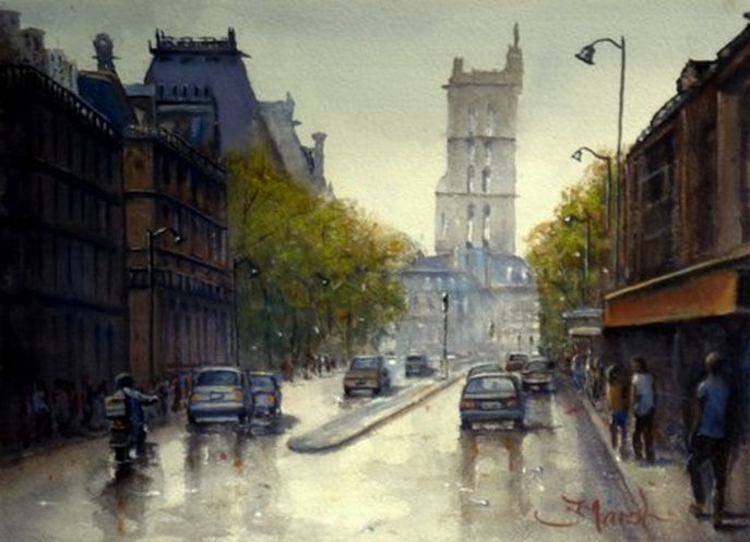 Watercolour Painting Tour Saint Jacques, Paris, France