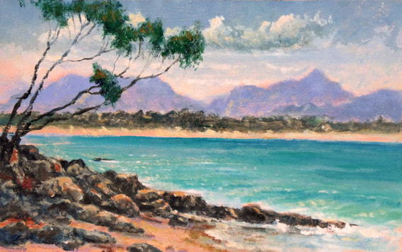 looking north wategos beach byron bay, original painting