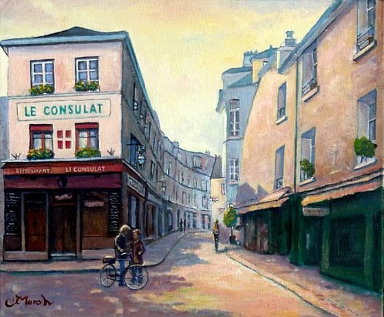 Morning Rue Norvins, Montmartre,  Paris, France a painting by fred marsh