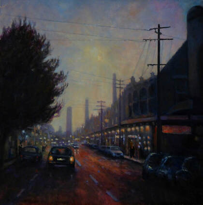 rain & reflection painting sydney cityscape 