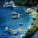 Looking down on Lavender Bay Sydney Australia. Painting by Fred Marsh
