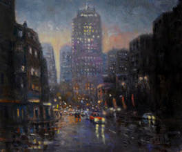 rain and reflections railway square sydney painting