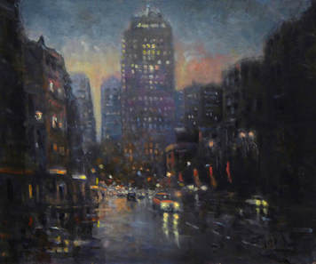city painting rain & reflections sydney