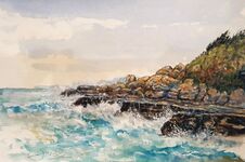 Watercolour painting sea surge wombarra near sydney
